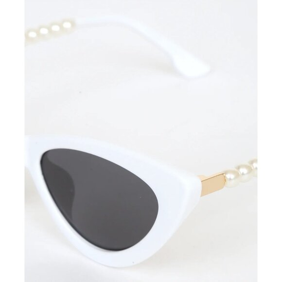 Lulus Pep Talk White Mini Cat-eye Pearl Sunglasses - Picture 3 of 4